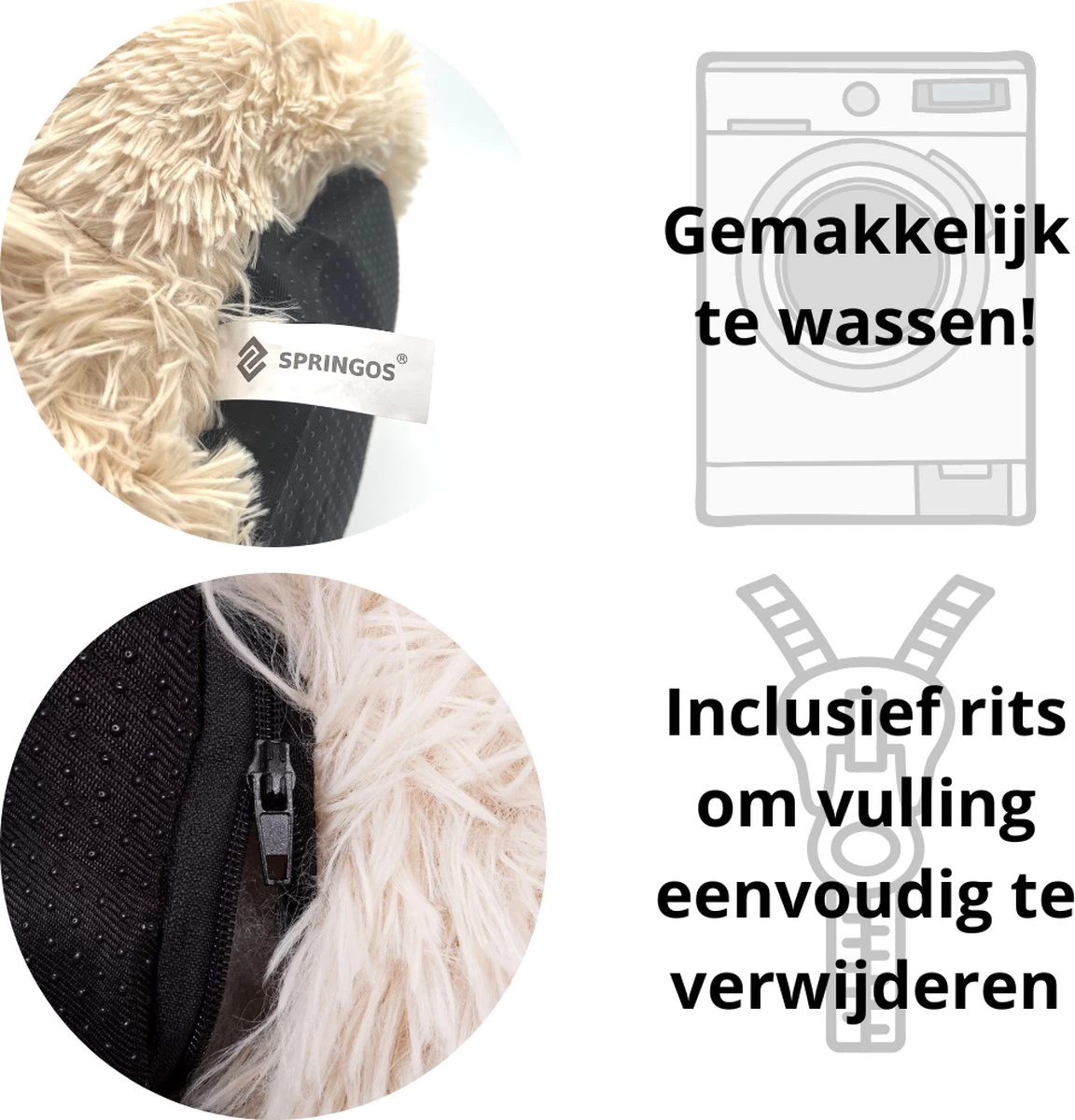 Springos Hondenmand | Superzacht En Luxe | Wasbaar | Donut | Fluffy | Hondenkussen | 60 Cm | Beige 2 Springos Hondenmand | Superzacht En Luxe | Wasbaar | Donut | Fluffy | Hondenkussen | 60 Cm | Beige - Afbeelding 2