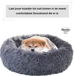 Hondenmand Donut – 60 Cm - Honden Mand – Pluche – Fluffy – Extra Zacht - Hondenkussen – Kattenkussen – Bed - Wasbaar Met Rits – Hondenmanden – Rond – Bank – Grijs - Qwality -Pet Care Verkoop 1166x1200 3