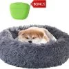 Hondenmand Donut – 60 Cm - Honden Mand – Pluche – Fluffy – Extra Zacht - Hondenkussen – Kattenkussen – Bed - Wasbaar Met Rits – Hondenmanden – Rond – Bank – Grijs - Qwality