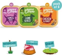 Merkloos Edgard & Cooper Hondenvoer Multipack Kip - Wild - Lam 6 X 100 Gr -Pet Care Verkoop 1200x1058 2