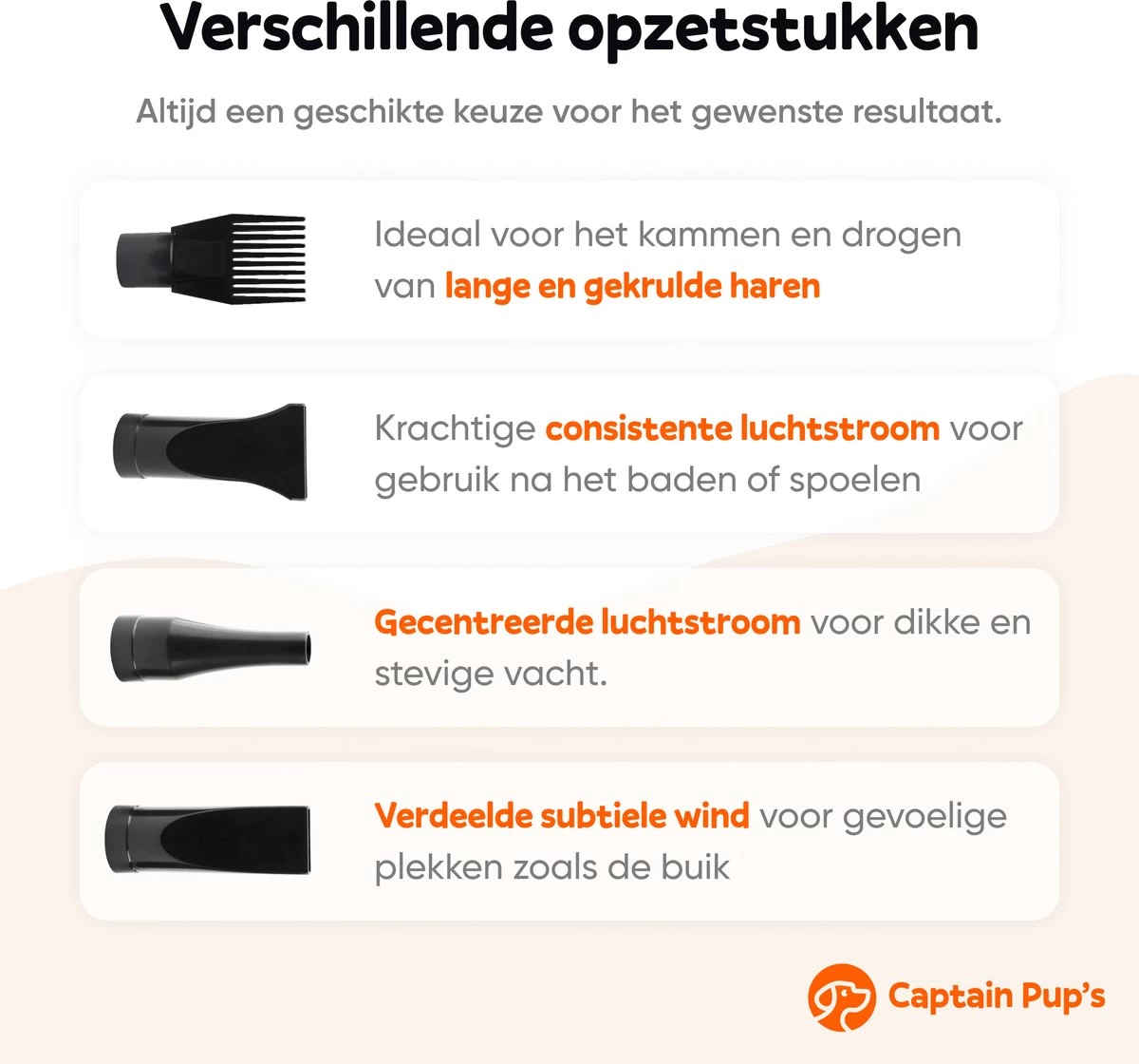 Captain Pup's Professionele Hondenföhn Met 4 Opzetstukken - Bijgeleverde Hondenborstel - Waterblazer Voor Honden - Zwart 2 Captain Pup's Professionele Hondenföhn Met 4 Opzetstukken - Bijgeleverde Hondenborstel - Waterblazer Voor Honden - Zwart - Afbeelding 2