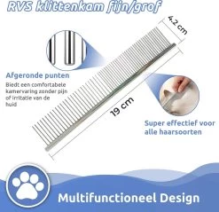TwinQ Vachtverzorgingsset Hond/kat - Professionele 2-zijdige Ondervacht Kam - Klittenkam Voor Honden En Katten - Verwijderd Klitten En Voorkomt Haaruitval - Incl. Vlooienkam En Tandenborstel -Pet Care Verkoop 1200x1163 6