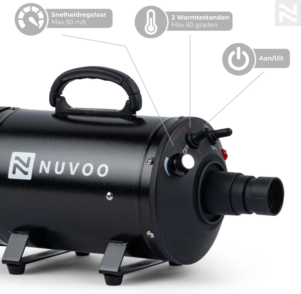 Nuvoo Professionele Hondenföhn / Waterblazer / Hondenborstel Met 3 Opzetstukken - Verstelbare Vermogen Tot 2200W - Warme / Koude Stand - Zwart 3 Nuvoo Professionele Hondenföhn / Waterblazer / Hondenborstel Met 3 Opzetstukken - Verstelbare Vermogen Tot 2200W - Warme / Koude Stand - Zwart - Afbeelding 3