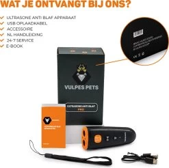 Vulpes Pets® Ultrasone Anti Blaf Apparaat – 3-in-1 Anti Blaf Apparaat Pro - Diervriendelijk & Zonder Schok - Alternatief Anti Blafband - Voor Kleine & Grote Honden - Audio - Flashlight - USB-Oplaadbaar -Pet Care Verkoop 1200x1195 14