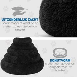 Pawzle Hondenmand - Donut Hondenkussen - Kattenmand - Bed Voor Honden & Katten - Wasbaar - 80cm - Zwart -Pet Care Verkoop 1200x1200 1052