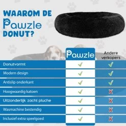 Pawzle Hondenmand - Donut Hondenkussen - Kattenmand - Bed Voor Honden & Katten - Wasbaar - 80cm - Zwart -Pet Care Verkoop 1200x1200 1055