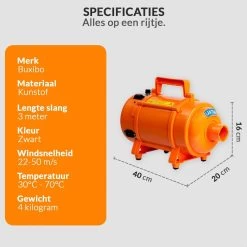 Krachtige Hondenföhn/ Waterblazer Met Draaiknop Om Overtollig Water En Stof Snel Uit De Vacht Te Blazen | Verstelbare Vermogen Standen (500W Tot 2200W) En Verstelbare Temperatuur - Type B Oranje -Pet Care Verkoop 1200x1200 285