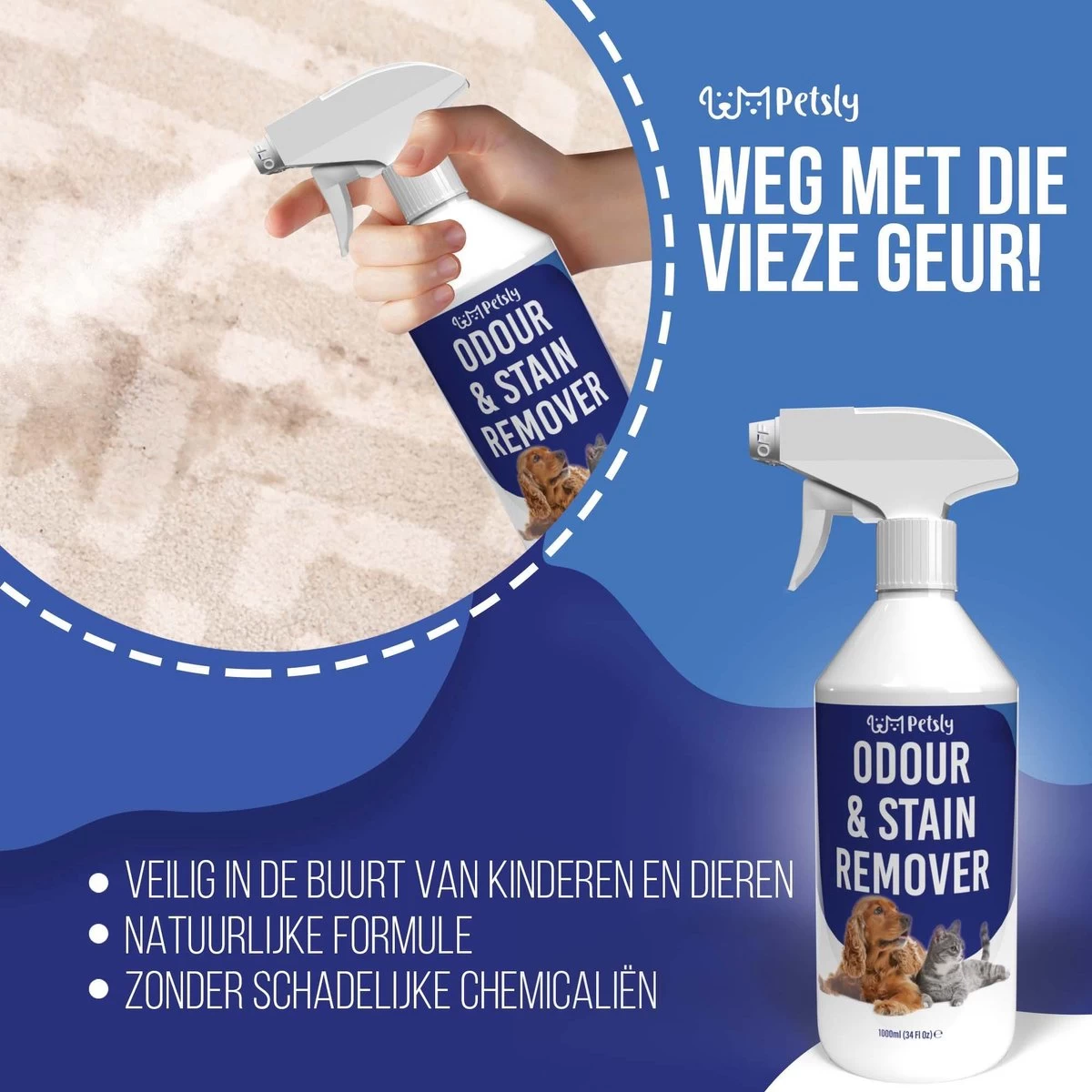Petsly Odour & Stain Remover - Geurverwijderaars - Urine Vlekken Verwijderen Urinegeur Verwijderen Met Plantaardige Enzymen - 1L 5 Petsly Odour & Stain Remover - Geurverwijderaars - Urine Vlekken Verwijderen Urinegeur Verwijderen Met Plantaardige Enzymen - 1L - Afbeelding 5