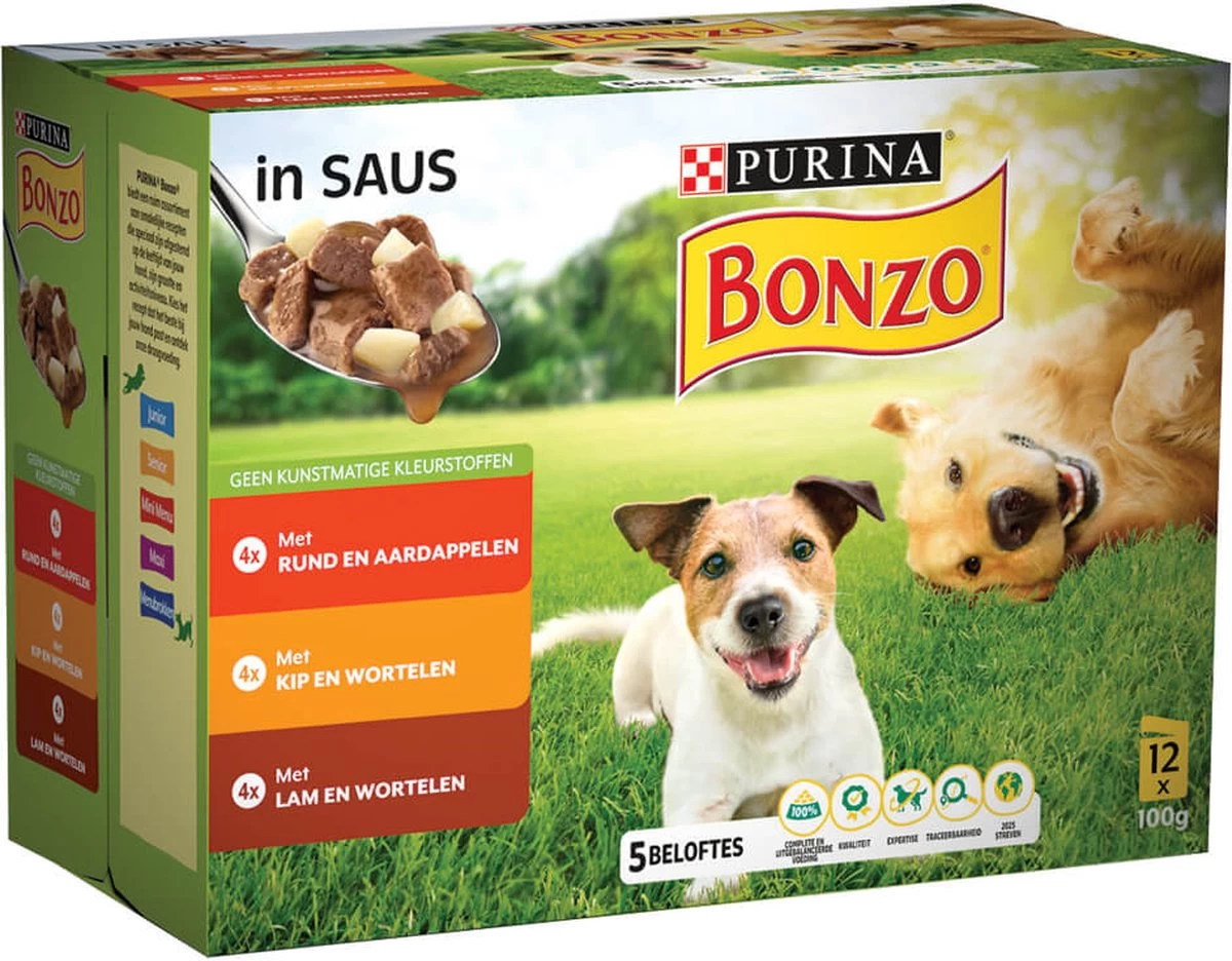 Bonzo (Friskies) - Vitafit Adult Rund, Kip & Lam In Saus - Honden Natvoer - 12x100g 1 Bonzo (Friskies) - Vitafit Adult Rund, Kip & Lam In Saus - Honden Natvoer - 12x100g