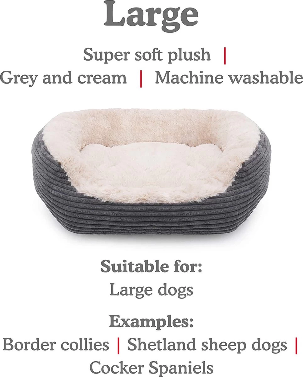 Rosewood Hondenmand Ovaal Jumbo Cord Pluche Grijs / Creme 81.5 CM 4 Rosewood Hondenmand Ovaal Jumbo Cord Pluche Grijs / Creme 81.5 CM - Afbeelding 4